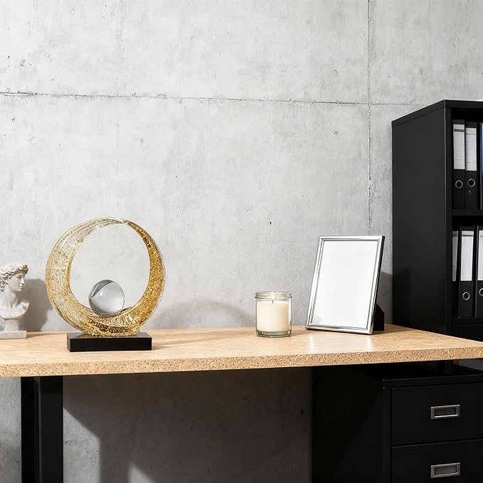 Golden Wave Resin Origami Statue Modern Abstract Home Decoration Emphasizes Abstract Office Desk Center Art Statue Table Family Bedroom Living Room Golden Stripe Decoration (A-White Gold)