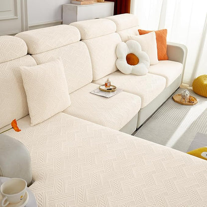 hyha Individual Couch Cushion Covers, Stretch Magic Sofa Seat Cushion Covers Washable, Dog Couch Sofa Slipcover for Pets, Kid with Elastic Bottom(Back Cover M, Beige)