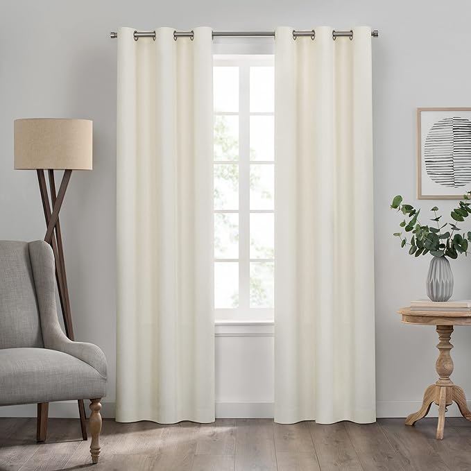 Eclipse Kendall Solid Textured Blackout Thermal Insulated Lining Grommet Window Curtain for Bedroom (1 Panel), 42 in x 54 in, Ivory