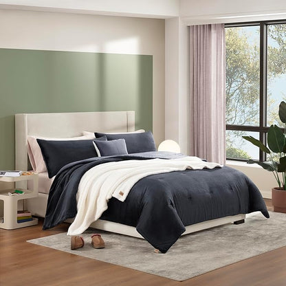UGG Comforter Set 5 Piece Bed in a Bag with Throw Blanket, Decorative Pillow, Shams, and Reversible Comforter Hypoallergenic Washable Luxury Warm Fluffy Bedding Set, Navy Blue, King Size (Remina)