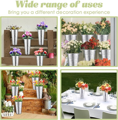 Chumia 8 Pcs Galvanized Flower Buckets Bulk 12.6 Inch and 9 Inch DIY Bouquet Bar Supplies Table Decor Vase Wedding Tall Metal French Cut Planter Rustic Vintage Centerpiece Farmhouse Florist