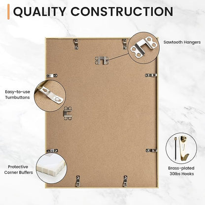 12x16 inch Metal Picture Frame - 12 x 16 Thin Aluminum Photo Frames with 9x12 Removable Mat - High Definition Plexiglass - Vertical and Horizontal Display - Wall Hook Hanging Hardware Included - Gold, Set of 1