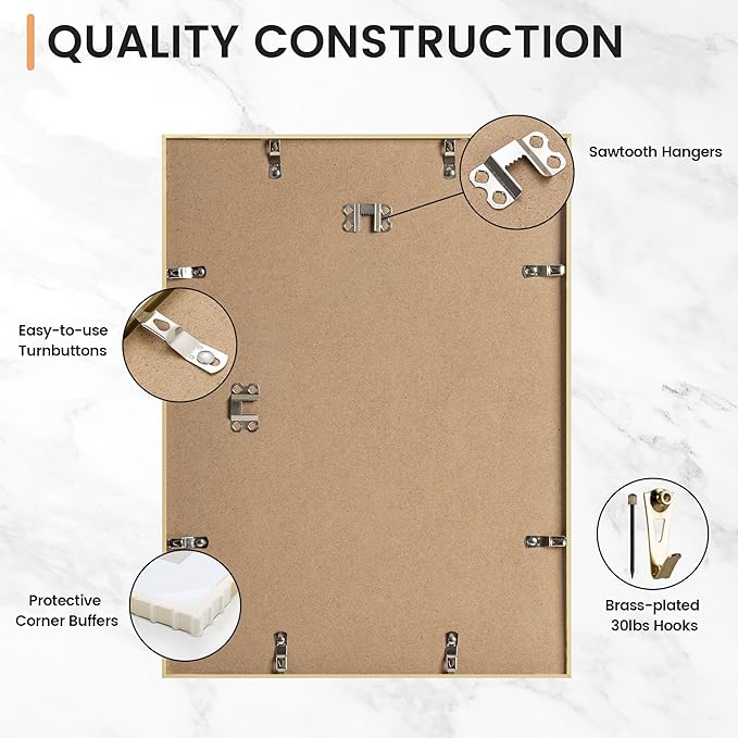 12x16 inch Metal Picture Frame - 12 x 16 Thin Aluminum Photo Frames with 9x12 Removable Mat - High Definition Plexiglass - Vertical and Horizontal Display - Wall Hook Hanging Hardware Included - Gold, Set of 4