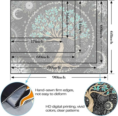 Rexful Tree of Life Tapestry Green Wall Art for Bedroom Spiritual Aesthetic Sun and Moon Tapestries Wall Hanging Decor (48''×36'')