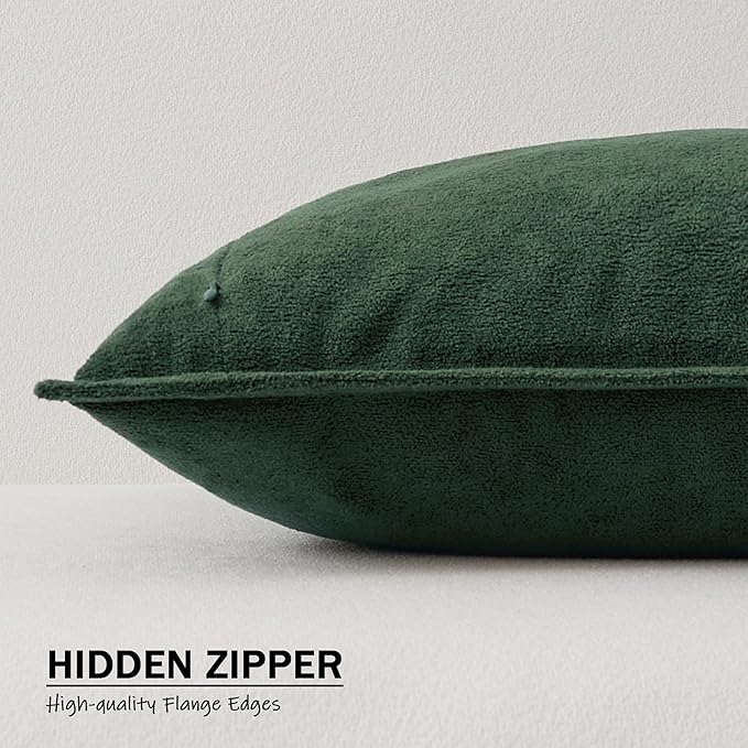 Kevin Textile Christmas Decorative Pillow Covers Dark Green 16x16 Inch Pack of 2 Soft Boucle Textured Waterproof Throw Pillowcases Accent Pillows for Couch Sofa Chair Bed Home Decor Indoor Outdoor