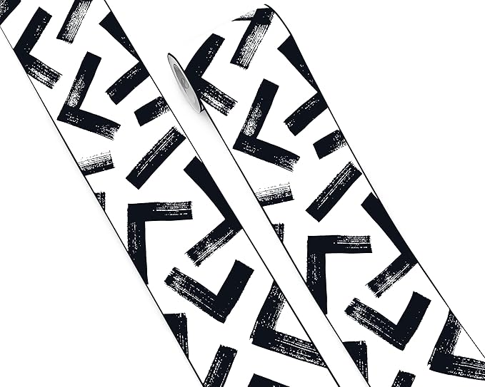 FLFK Black and White Design Wallpaper Border - Peel and Stick Wall Paper, Self Adhesive Removable PVC Borders Sticker, Modern Waterproof Trim for Home Decor, 5" x 240"