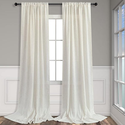 Pitalk Cream Linen Curtains for Bedroom 98 Inch Length 2 Panels Back Tab Pocket Pleated Neutral Farmhouse Modern Living Room Curtains and Drapes Semi Sheer Lightweight Window Treatments 52x98 in Long