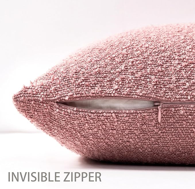 Boucle Decorative Lumbar Pillow Covers for Couch Set of 2, 12x20 inches, Pink