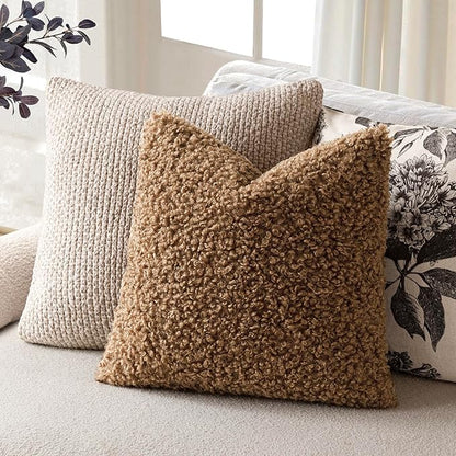 Foindtower 2 Pieces 24x24 Inch Dark Bronze, Faux Fur Throw Pillow Cover Accent Sherpa Furry Pillow Covers Fuzzy Soft Pillowcases Cozy Sheepskin Decorative Fleece Cushion Case for Bed Couch Living Room