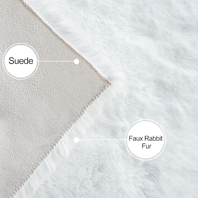 White Faux Rabbit Fluffy Fur Area Rugs for Bedroom Living Room Machine Washable Shag Rug 4x6 Nursery Rug Teen Room Decor