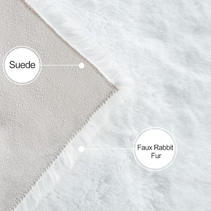 White Faux Rabbit Fluffy Fur Area Rugs for Bedroom Living Room Machine Washable Shag Rug 4x6 Nursery Rug Teen Room Decor