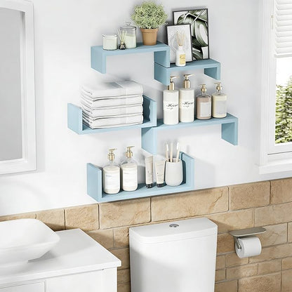 SRIWATANA Floating Shelves for Wall, Wall Shelves for Bathroom, Bedroom, Living Room, Kitchen, Office, Wood Shelves for Wall Decor Set of 5 (Blue)