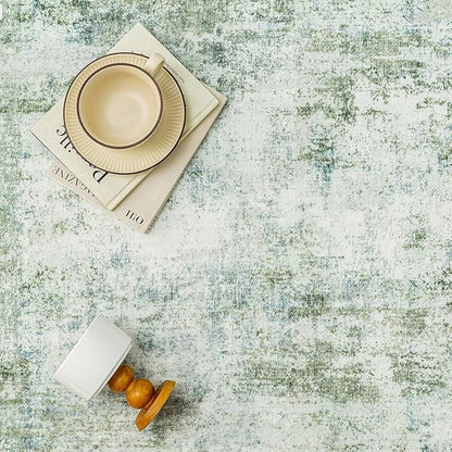 10x12 Washable Area Rug Sage Green Abstract Living Room Bedroom Carpet Neutral Modern Non-Slip Soft Low Pile Lightweight Vacuumable Large Throw Rug for Dining Room