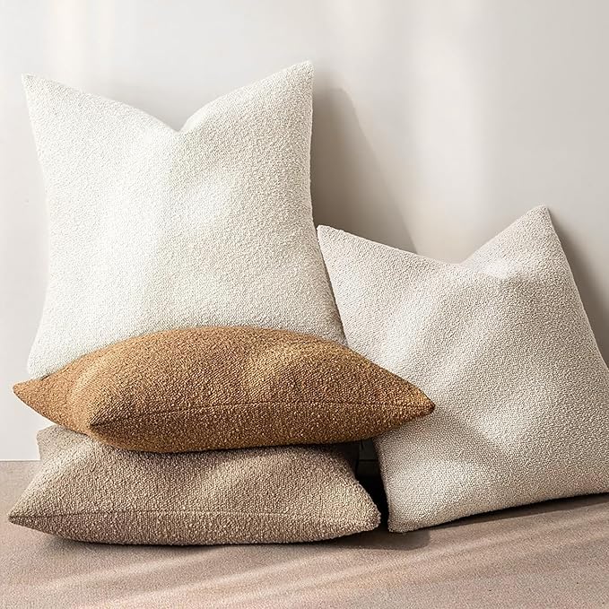 MIULEE 26x26 Christmas Decorative Euro Sham Throw Pillows for Bed Set of 2 Textured Boucle Neutral Winter Throw Pillow Covers Natural Beige Accent Solid Couch Pillowcase Sofa Livingroom Home Decor
