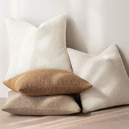 MIULEE 16x16 Inch Christmas Decorative Pillow Covers for Couch Bed Set of 2 Textured Boucle Neutral Winter Throw Pillows Natural Beige Accent Solid Cushion Pillowcases Sofa Livingroom Home Decor