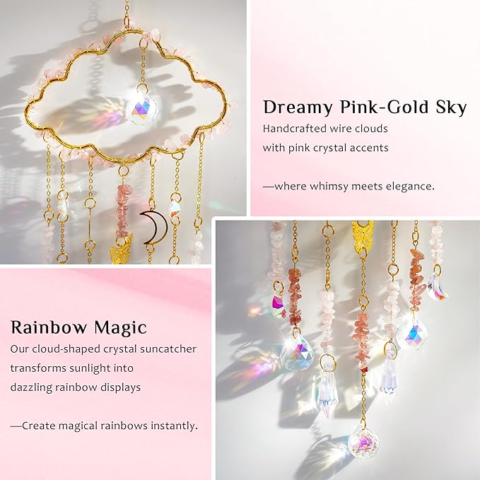 H&D HYALINE & DORA Cloud Shaped Crystal Suncatcher Glass Balls with Chain Rainbow Maker Sun Catcher Hanging Wind Chimes for Christams Home Decor