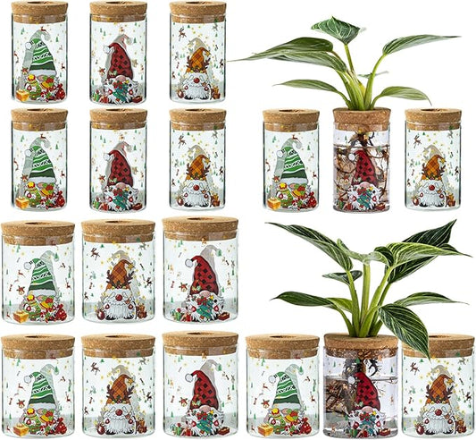 Christmas Vases, 2 Sizes Propagation Jars with Christmas Decorations Patterns, Desktop Glass Hydroponic Planter for Plant Cuttings, for Plant Lovers (18)