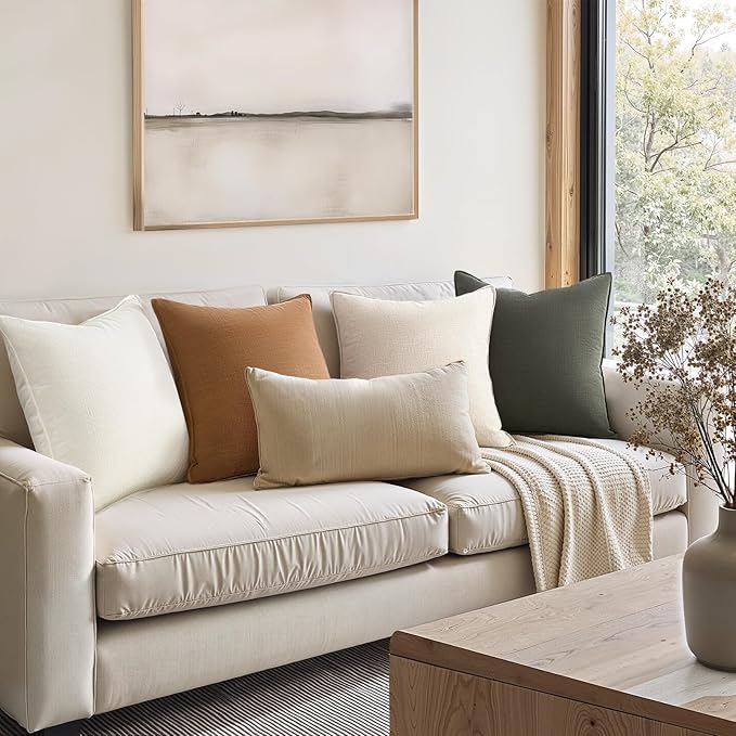 Pack of 4 Couch Throw Pillow Covers 18x18 Inch Goldolive Soft Decorative Linen Pillow Covers Farmhouse Boho Cushion Covers for Mid Century Modern Home Decor Sofa Bedroom Living Room