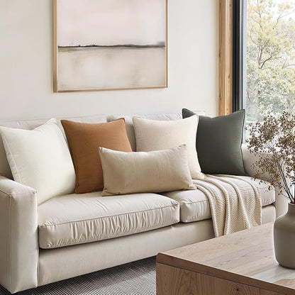Pack of 4 Couch Throw Pillow Covers 18x18 Inch Goldolive Soft Decorative Linen Pillow Covers Farmhouse Boho Cushion Covers for Mid Century Modern Home Decor Sofa Bedroom Living Room