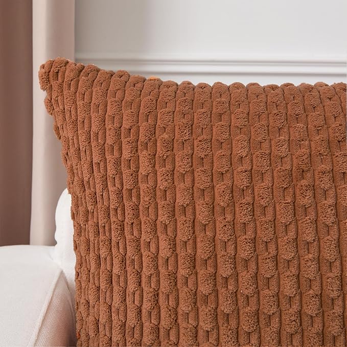 Kevin Textile Euro Sham Pillow Covers 28x28 Inch 2 Packs Soft Boho Striped Corduroy Decorative Throw Pillows for Living Room Couch Bed Sofa Rustic Farmhouse Home Decor 71x71cm Burnt Orange