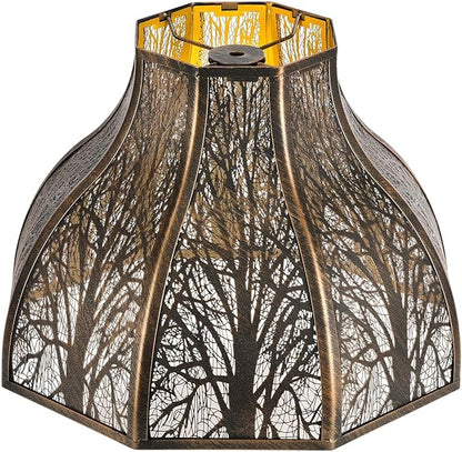 Etched Forest Large Metal Lampshade 5.32 X 13 X 9.5 Inch 8-Petal Lotus Shape Fits for Floor Lamp Table Lamp for Living Room Bedroom(Bronze Gold), Spider Fitter Lamp Shade