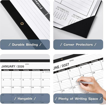 Desk Calendar 2026(January 2026 - June 2027)，2026 Desk Calendar Large 22 x17，2026 Calendar,Classic Black,Large Calendar 2026-2027 with Plastic Cover