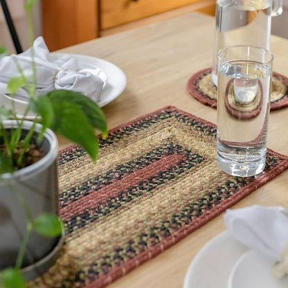 Homespice Highland Jute Braided Dinner Table Runner, Rustic Lodge Decor, Set of 2, Multicolor Rectangle 8x28 - Also Ideal as a Stair Tread - Rich Colors, Easy to Clean, Durable and Protects Furniture