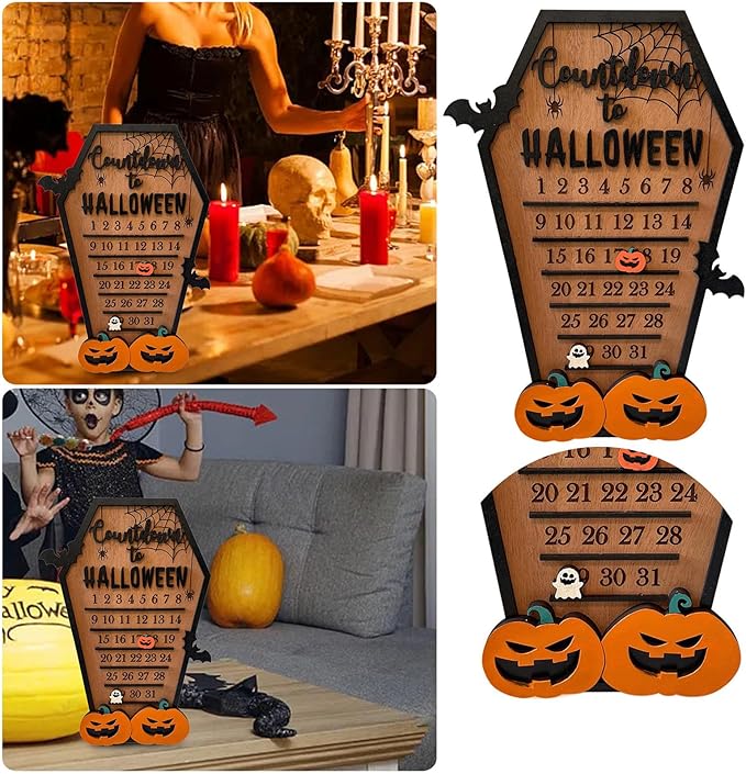 Halloween Bat Ghost Calendar, Spooky Wooden Block, Mobile Kids Calendar, Party Decoration