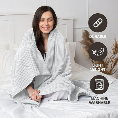 100% Cotton Waffle Blankets for Bed - King (104" x 90") Lightweight, Breathable and Soft, Waffle Weave Blanket for All-Season - Summer, Spring, Winter (White)
