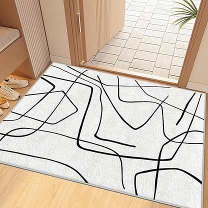 Black and White Rug - 5x7 Area Rugs, Abstract Area Rug, Black and White Rugs for Living Room, Modern Minimalist Washable Carpet, Contemporary Carpet Non Slip Home Decor, Curve