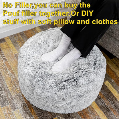 Asuprui Grey Ottoman Foot Rest NO Filler Pouf Ottoman Unstuffed 20x20x12 Inches Round Pouf Seat Bean Bag Chair Foldable Floor Chair Storage for Living Room Bedroom Cover ONLY