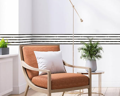 FLFK Wallpaper Border - Black and White Striped Wall Borders Decal Peel and Stick Trim 7" x 240"