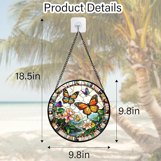 DASTOLL Stained Glass Window Hanging, Butterflies Flying in the Sky Suncatcher for Doors Home Sun Catchers Decoration and Christmas, Mother's Day Birthday Gifts for Women, Men, and Mom 9.8 in