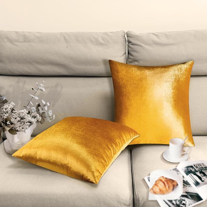 2 Pack 16x16 Pillow Cover Velvet Pillow Covers, Square Throw Pillow Covers for Living Room Decorations Throw Pillow Case, Throw Pillow Cover Cushion Cover for Home Sofa Bedroom Car, Dark Gold