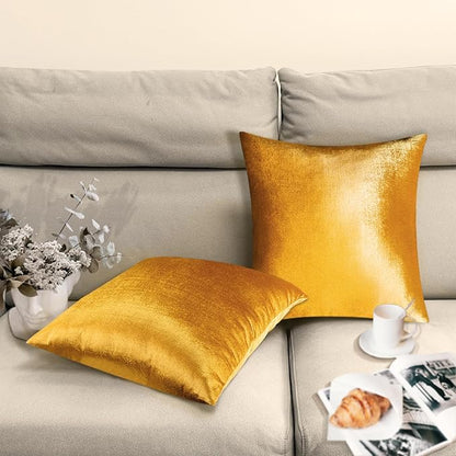 2 Pack 18x18 Pillow Cover Velvet Pillow Covers, Square Throw Pillow Covers for Living Room Decorations Throw Pillow Case, Throw Pillow Cover Cushion Cover for Home Sofa Bedroom Car, Dark Gold