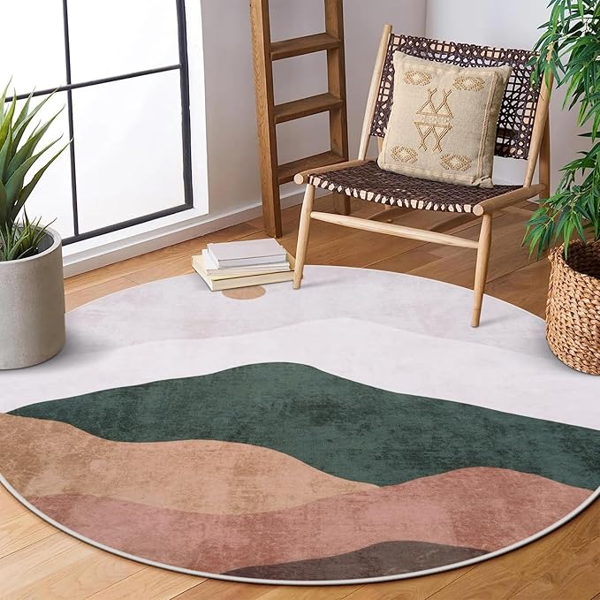 6ft Abstract Rugs for Living Room,Soft Non-Slip Washable Large Round Rug,Chic Faux Wool Mountain Low-Pile Carpets for Kidsroom/Nursery/Bedroom/Porch(Grey)