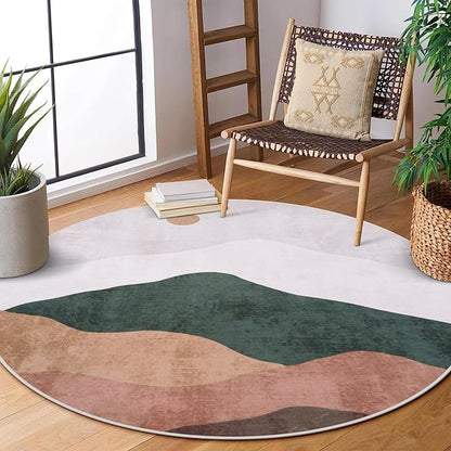 6ft Abstract Rugs for Living Room,Soft Non-Slip Washable Large Round Rug,Chic Faux Wool Mountain Low-Pile Carpets for Kidsroom/Nursery/Bedroom/Porch(Grey)