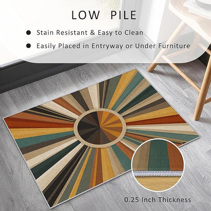 Cool Sun Rug, 7x9 Area Rugs Boho Striped Vintage Country Pattern for Living Room, Bedroom, Cool Sun Home Decor Accessories Indoor Carpet, Non Slip & Machine Washable
