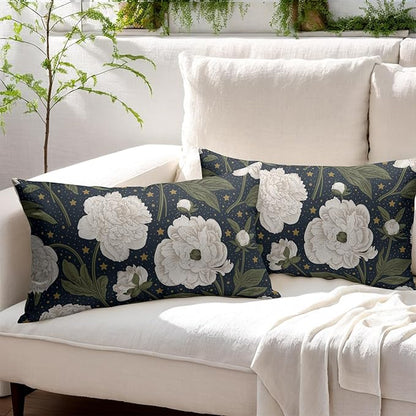Vitage Floral Lumbar Pillow Covers 12x20 Set of 2 Navy Blue Chinoiserie Pattern Rustic Spring Flower Decorative Outdoor Farmhouse Pillowcases Decorations Throw Cushion Cover Decor for Couch Sofa Bed