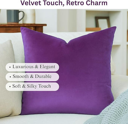 RELY+ Pack of 2 Throw Pillow Covers 16x16 Inch Velvet Soft Cozy Solid Decoration Gifts Pillow Covers Luxury Cushion Case for Sofa Couch Bedroom Living Room (Purple, 18 X 18)