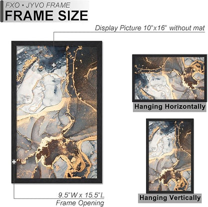 Engineered Wood 10x16 Picture Frame, Black Frame for 10 x 16 Inch Picture Poster Photo, Light Weight 10 by 16 Frame with Wood-grain for Wall - 1 Pack/Black/10 x16