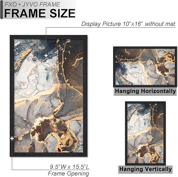 Engineered Wood 10x16 Picture Frame Set of 3, Black Frame for 10 x 16 Inch Picture Poster Photo, Light Weight 10 by 16 Frame with Wood-grain for Wall - 3 Pack/Black/10 x16