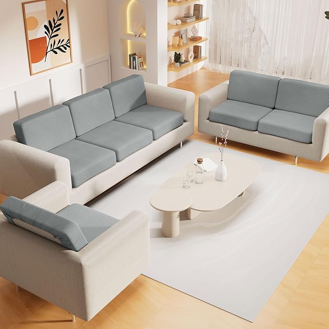 hyha Waterproof Couch Cushion Covers for Pets, Non Slip Sofa Seat Cover for Dogs Washable, Soft Thick Stretch Jacquard Fabric, Sofa Slipcovers with Elastic Bottom (1 Chaise+2 Seater, Light Grey)