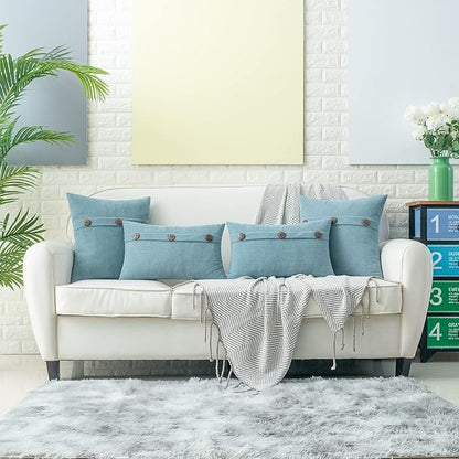 HWY 50 Light Blue Chenille Throw Pillow Covers 20x20 Inch with Triple Buttons, Soft Farmhouse Accent Decorative Cushion Cases for Couch Sofa Bed Living Room Pack of 2