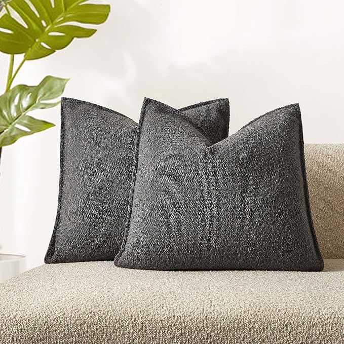 JUSPURBET 24x24 Pillow Covers Set of 2 Decorative Throw Pillow Covers Case for Couch Sofa Bed Soft Boucle Textured Cushion Covers with Hidden Zipper for Home Decor Living Room,Dark Grey