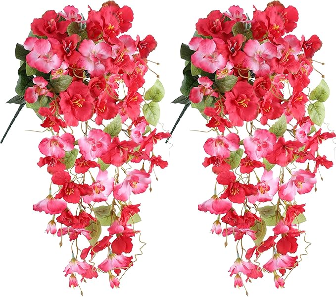 Fake Hibiscus Artificial Hanging Flowers Plants for Outdoors Spring Decoration, 4pcs Silk Hibiscus Vines Realistic UV Resistant Faux Flowers for Outside Planter Porch Patio Yard Wedding Party, Mix