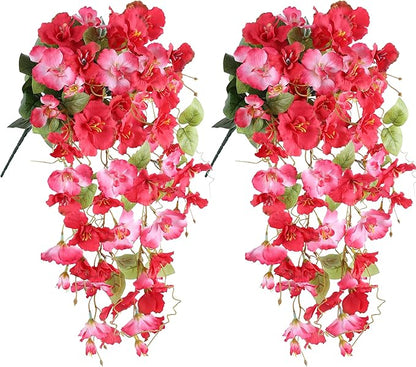 Fake Hibiscus Artificial Hanging Flowers Plants for Outdoors Spring Decoration, 4pcs Silk Hibiscus Vines Realistic UV Resistant Faux Flowers for Outside Planter Porch Patio Yard Wedding Party, Mix