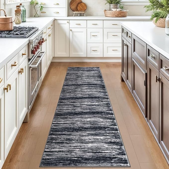 2x7 Modern Abstract Runner Rug for Hallways, Black Super Soft Hallway Decor Kitchen Rugs with Non-Slip, Non-Shedding Washable Rug for Hallways Entryway Bedroom Indoor