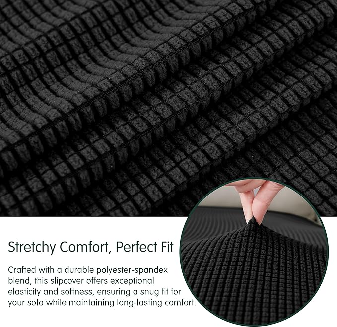 CHUN YI Stretch Sectional Couch Covers 1 Piece Chaise Lounge Slipcover L Shape Separate Cushion, Chaise Couch Cover for Both Left/Right Sectional Couch (Chaise Cover, Black)