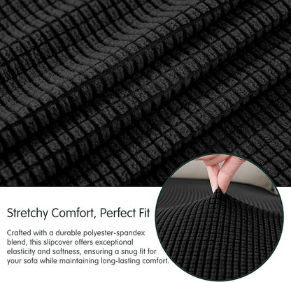 CHUN YI Stretch Sectional Couch Covers 1 Piece Chaise Lounge Slipcover L Shape Separate Cushion, Chaise Couch Cover for Both Left/Right Sectional Couch (Chaise Cover, Black)